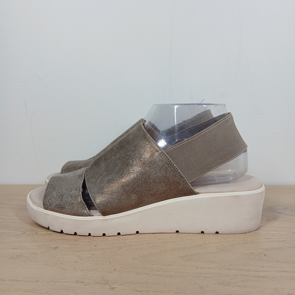 Johnston & Murphy Platform Sandals Womens 9 Bronze Leather Metallic Flatform 2"